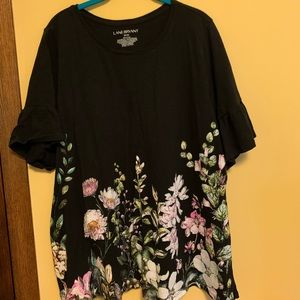Lane Bryant Black floral flutter sleeve tee